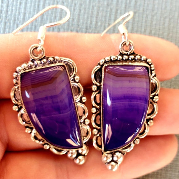 New Botswana Agate 925 Silver Statement Earrings. - Picture 2 of 13